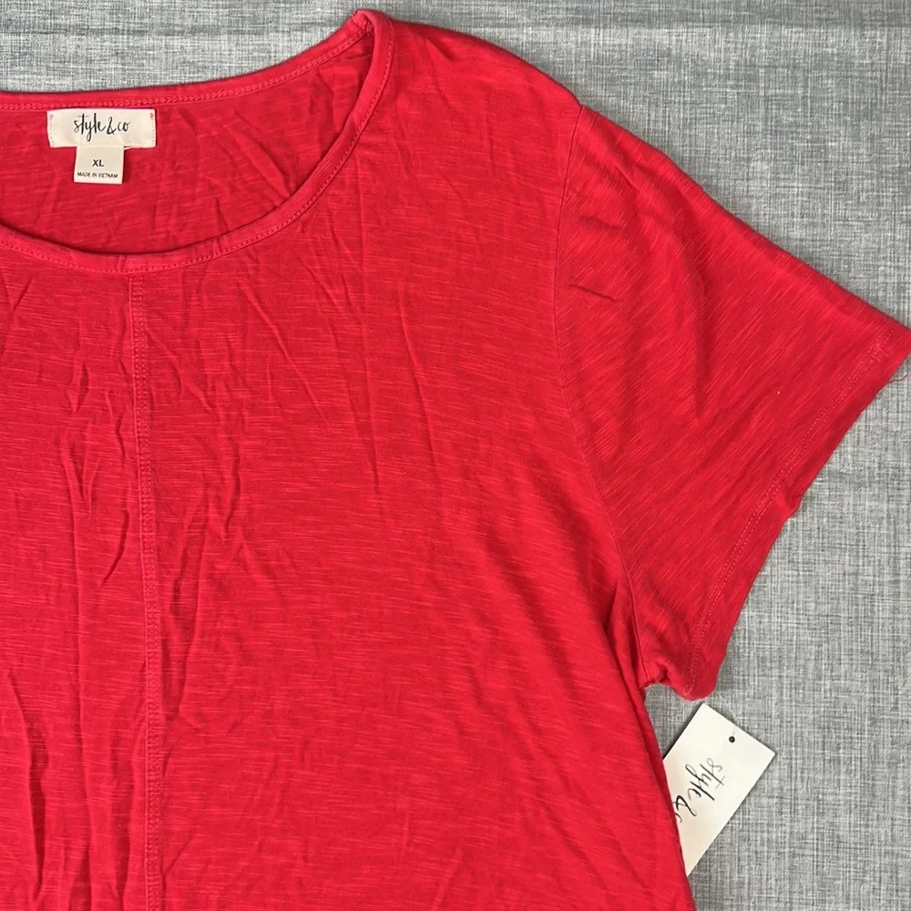 Style & Co Red Ruffle Hem Short Sleeve Top XL - Picture 3 of 5